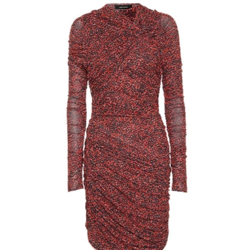NWOT Isabel Marant Women's Jobia Ruched Dot-Print Minidress - Red Size 44